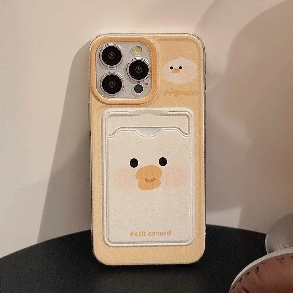 Cute Phone Cases For iPhone 16, 15, 14, 13, 12, 11 Pro Max, Xr, 16 Plus - Funny Photo Card Holder - Scarf Bear duck Pattern - IP6490 - Touchy Style