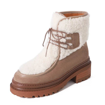 JOZHAMTA Size 34-40 Women Mid-Calf Boots Fashion Warm Plush British Booties High Snow Boots Female Thick Wool Soles Heels Boots - Touchy Style
