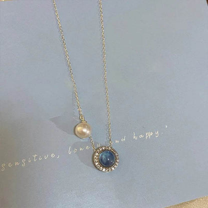 PANJBJ 925 Sterling Silver Blue Crystal Rings For Women Pearl Bead String Design Sweet Elastic Jewelry Gift Dropshipping - Touchy Style