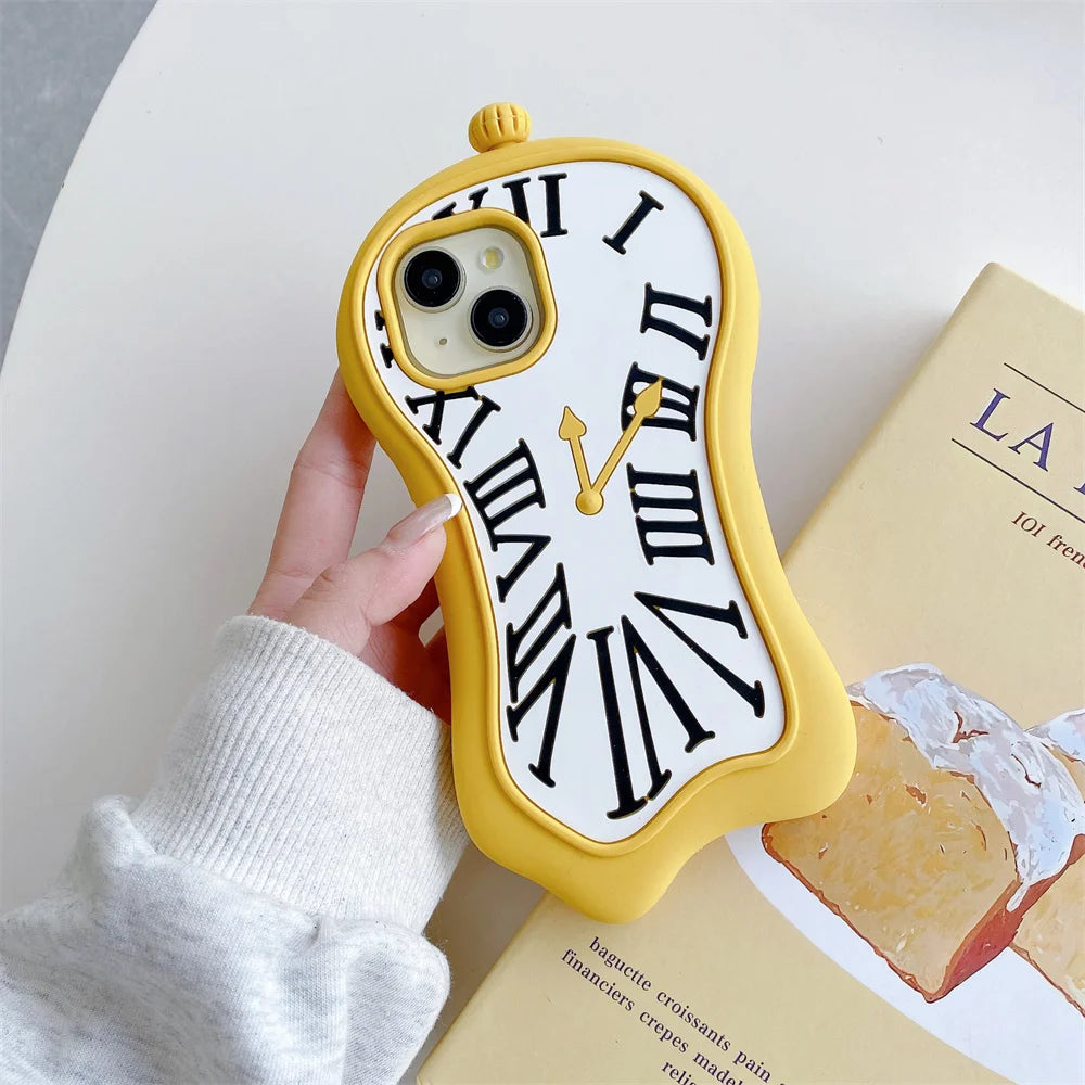 Funny Cartoon 3D Clock  Phone Case For iPhone 16 Pro Max 15 14 13 12 Pro Max 11 Anti Fall Soft Silicone Cover
