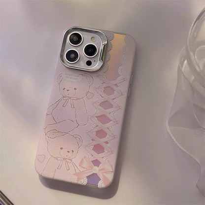 Cute Phone Cases For iPhone 15, 14, 13, 12 Pro Max, 14, 15 Plus, 11 - Cartoon Bear Bowknot Ribbon Pendant - PC5220 - Touchy Style