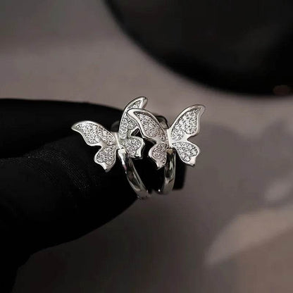 PANJBJ 925 Sterling Silver Butterfly Hoop Earring for Women Simplicity Versatile Sweet Insect Fashion Jewelry Gift Dropshipping - Touchy Style