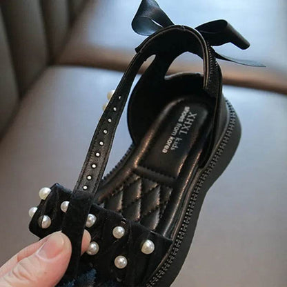 Summer Sandals for Girls 2024 New Versatile Dancing Shoes PU Leather Soft Non-slip Casual Beading Wedge Shoe for Princess H01071 - Touchy Style