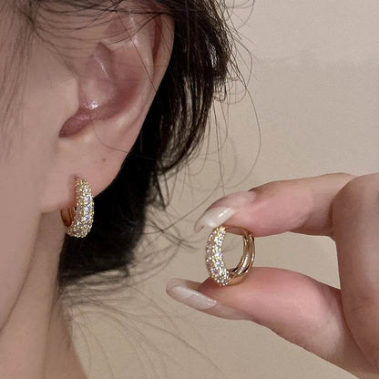 PANJBJ 925 Sterling Silver Frosting Zircon Hoop Earrings For Women Geometry Shining Minimalism Classic Jewelry Gift Dropshipping - Touchy Style