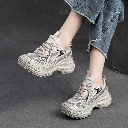 Genuine Leather Shoes Women Sneakers Lace-up Retro Mixed Colors New Spring Handmade Concise Platform Sneakers - Touchy Style