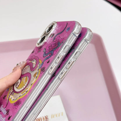 Cute Phone Cases For iPhone 16, 15, 14, 13 Pro Max - Rose Pink Snake &amp; Roses - Lens Protection Chic Back Cover - PC9140 - Touchy Style