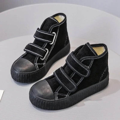 2024 Fashion Hook&amp;Loop Soft Corduroy Kids Sneakers School Casual All-match Children Girl Shoes High Top Autumn Boys Boots E08051 - Touchy Style