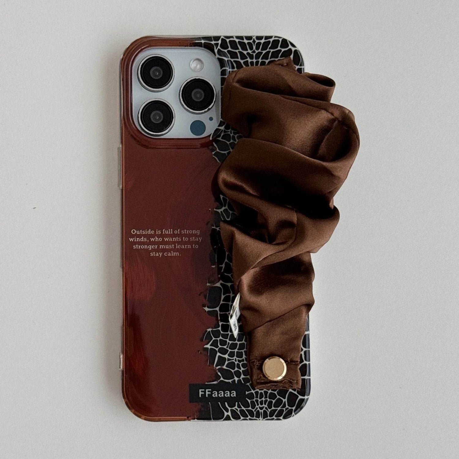 Cute Phone Cases for iPhone 16, 15, 14, 13 Pro Max - Feather Texture &amp; Alligator Skin Splicing Silk Wrist Band - Chic Cover - PC3130 - Touchy Style