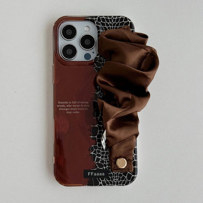 Cute Phone Cases for iPhone 16, 15, 14, 13 Pro Max - Feather Texture &amp; Alligator Skin Splicing Silk Wrist Band - Chic Cover - PC3130 - Touchy Style