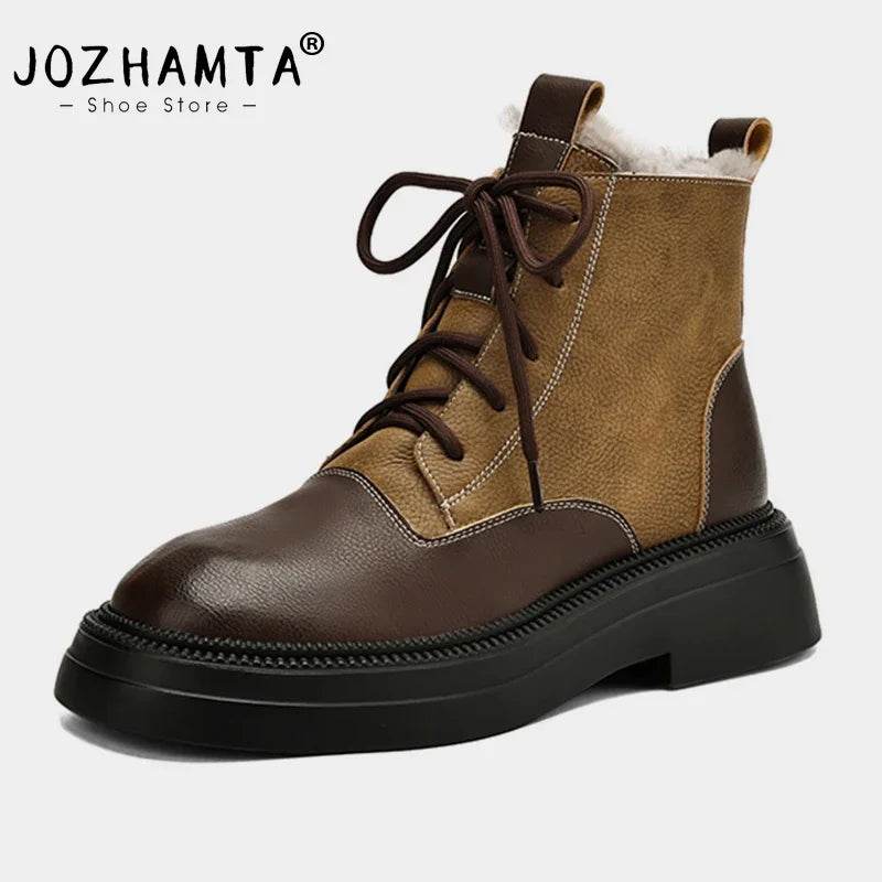 JOZHAMTA Size 34-40 Snow Boots For Women Real Leather Plush Fur Thick Heels Shoes Winter 2025 Platform Warm Furry Ankle Boots - Touchy Style