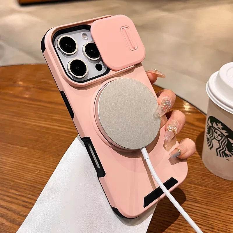 Slide Camera Protection for Magnetic Bracket Armor Case for iPhone 16 11 12 13 14 15 Pro Max 16 Plus Magsafe Durable Hard Cover - Touchy Style