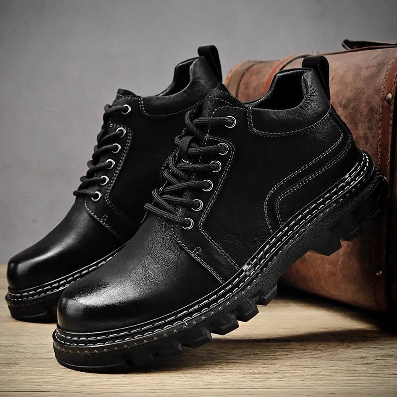 New Genuine Leather Men Boots Cow Leather Upper Durable Sole Lace up Autumn Winter Boots Daily Leisure Outdoor Shoes For Man - Touchy Style
