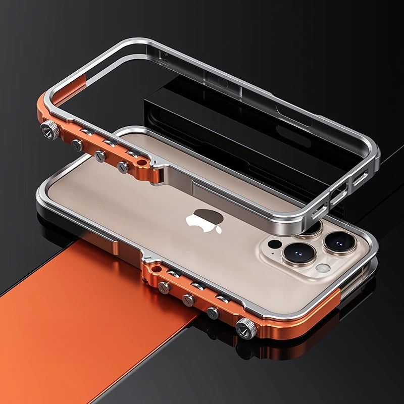 Cyberpunk Punk Mechanical Phone Frame Case For iPhone 16 15 14 13 Pro Max Plus Aluminum Alloy Metal Shockproof Bumper Cover