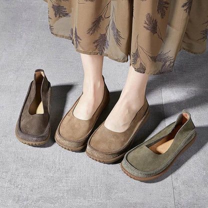 New Design Literary Style Women Flat Shoes Slip-On Loafers Genuine Cow Leather Non-slip Handmade Retro Shoes - Touchy Style