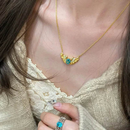 PANJBJ 925 Sterling Silver Blue Zircon Necklace for Women Girl Wing Design Feather Sweet Banquet Jewelry Gift Dropshipping - Touchy Style