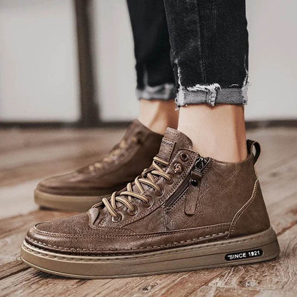 Leather Boots Men Spring High Casual Shoes for Men Trend Zipper Walk Flats Winter Shoes Vulcanized Ankle Boots New Zapatillas - Touchy Style