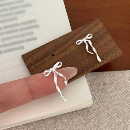 Stud Earrings Charm Jewelry - Silver Color Bowknot Sweet Design - B7510 - Touchy Style