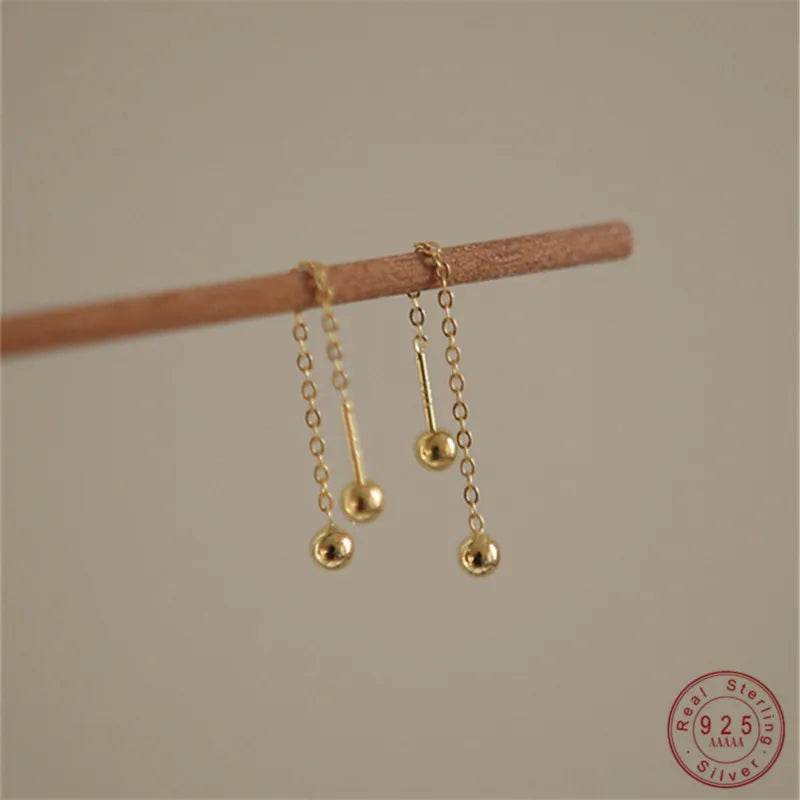 925 Sterling Silver Simple Gold Beads Screw Earrings for Women Korean Temperament Versatile Jewelry - Touchy Style