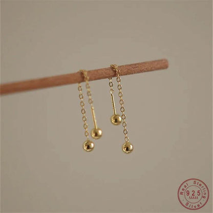 925 Sterling Silver Simple Gold Beads Screw Earrings for Women Korean Temperament Versatile Jewelry - Touchy Style