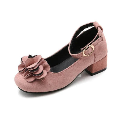 Girls Party Shoes High Heeled Fashion Princess with Flowers Sweet Chic Kids Leather Shoes for Wedding Model Shoes Ankle-strap - Touchy Style