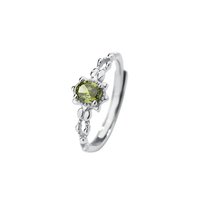 Real 925 Sterling Silver Olive Green Zircon Open Ring Cute Gift for Lady Mom Daughter Birthday Jewelry - Touchy Style