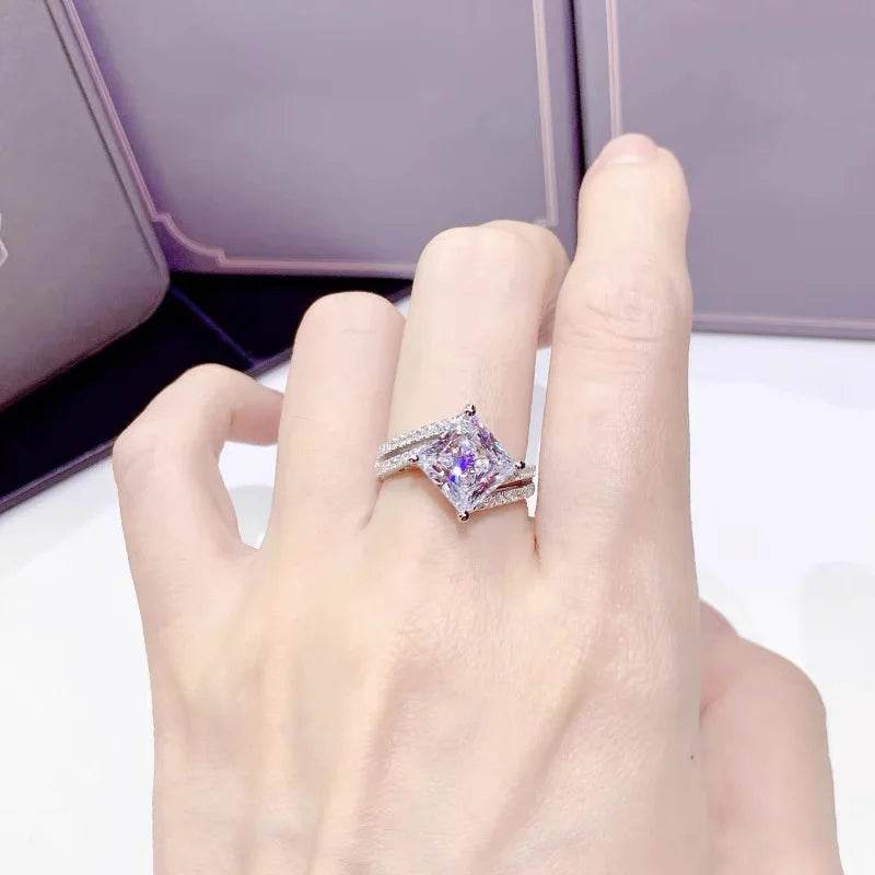 PANJBJ 925 Sterling Silver Geometry Zircon Rings For Women Fashion Double Layer Wedding Jewelry Party Gift Dropshipping - Touchy Style