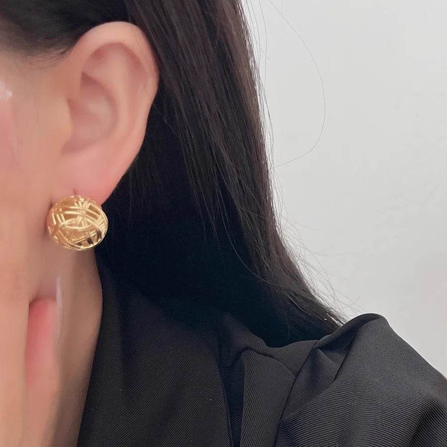 PANJBJ 925 Sterling Silver Weave Studs Earring for Women Hollow Out Round Versatile Design Fashion Jewelry Gift Dropshipping - Touchy Style