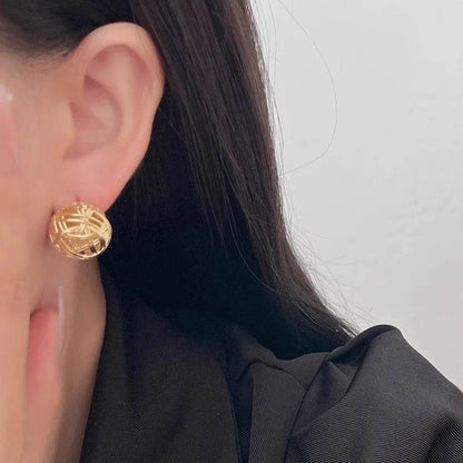 PANJBJ 925 Sterling Silver Weave Studs Earring for Women Hollow Out Round Versatile Design Fashion Jewelry Gift Dropshipping - Touchy Style