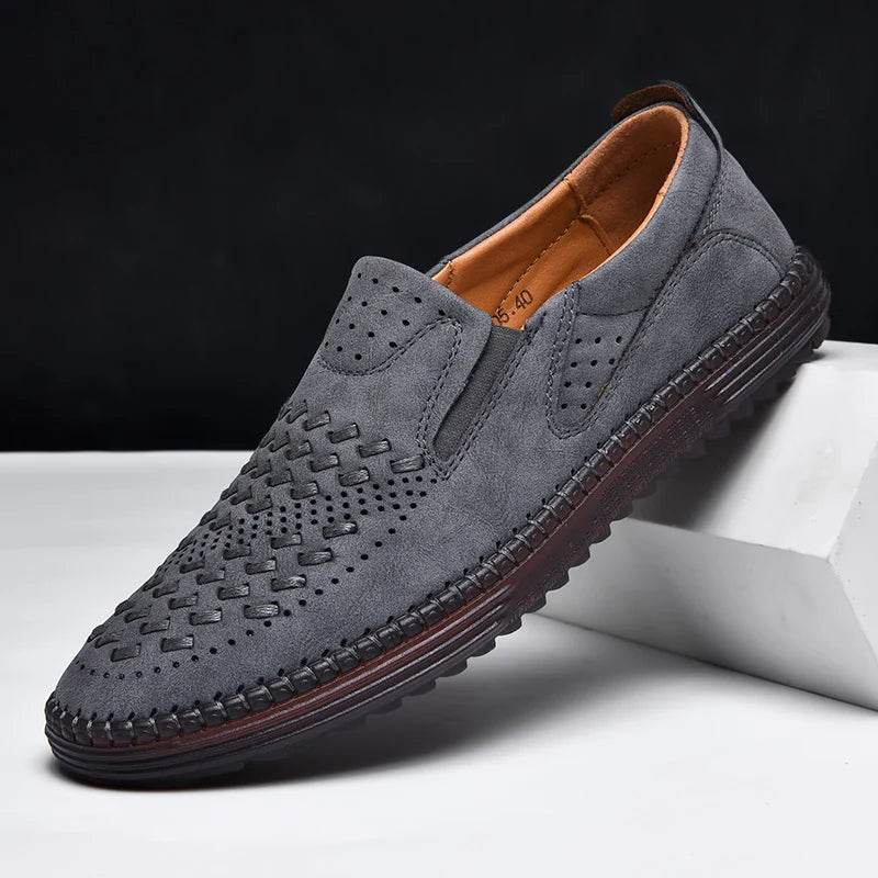 New Handmade Leather Men Shoes Design Fashion Sneakers Slip On Loafers Summer Breathable Casual Shoes Men Driving Flat - Touchy Style