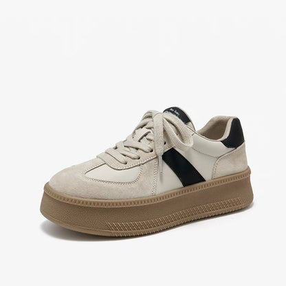 BEAUTODAY Fashion Sneakers Women Suede Leather Mixed Colors Lace-up Round Toe Sliver Flats Ladies Vulcanize Shoes A29864