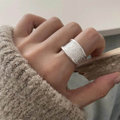 PANJBJ 925 Sterling Silver Geometry Wide Rings For Women Girl Texture Versatile Hip Hop Design Jewelry Gift Dropshipping - Touchy Style