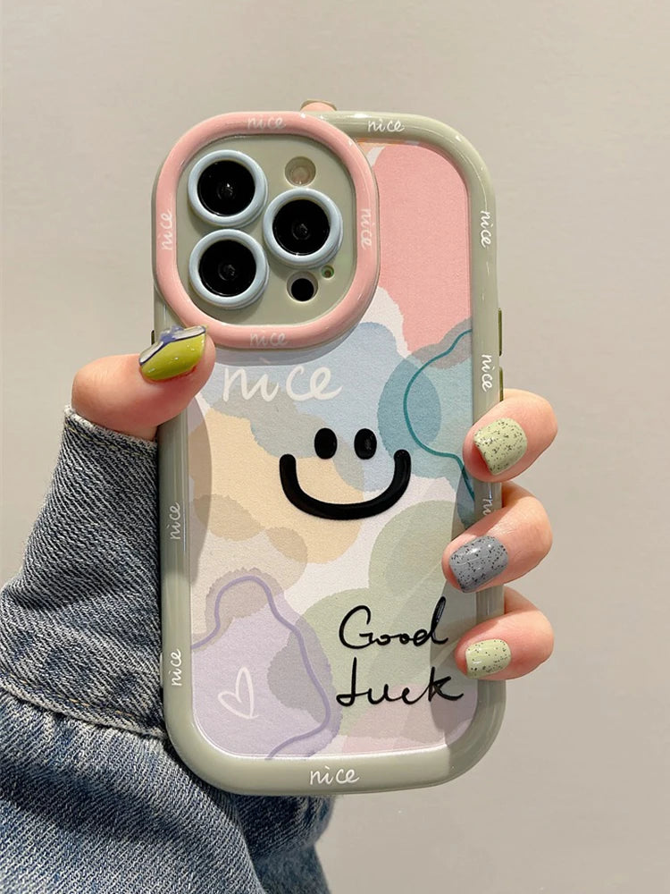 حافظات هواتف لطيفة لهواتف iPhone 15 و14 Pro Max و13 و12 و11 وطرازات Mini - إطار متموج، عدسة نافذة دفع كرتونية واقية - TSP374