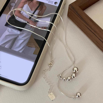 PANJBJ 925 Sterling Silver Bead Necklace for Women Design Tassels Sweater Chain Snake Bone Chain Jewelry Gift Dropshipping - Touchy Style
