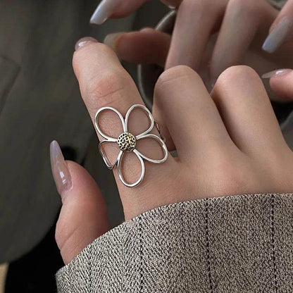 PANJBJ 925 Sterling Silve Flower Ring for Women Gift Hollow Out Design Retro Hip Hop Versatile Jewelry Party Gift Dropshipping - Touchy Style
