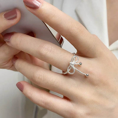 925 Sterling Silver Finger Ring Charm Jewelry - Bowknot Hollow Out Lines - R0030 - Touchy Style