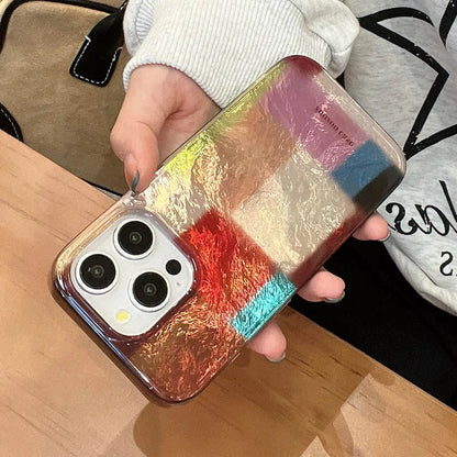Vortex Pattern Color Grid Splicing Case For iPhone 16 Pro Max 15 14 13 12 Cover Cute Dopamine Color Block Match Plaid Soft Phone