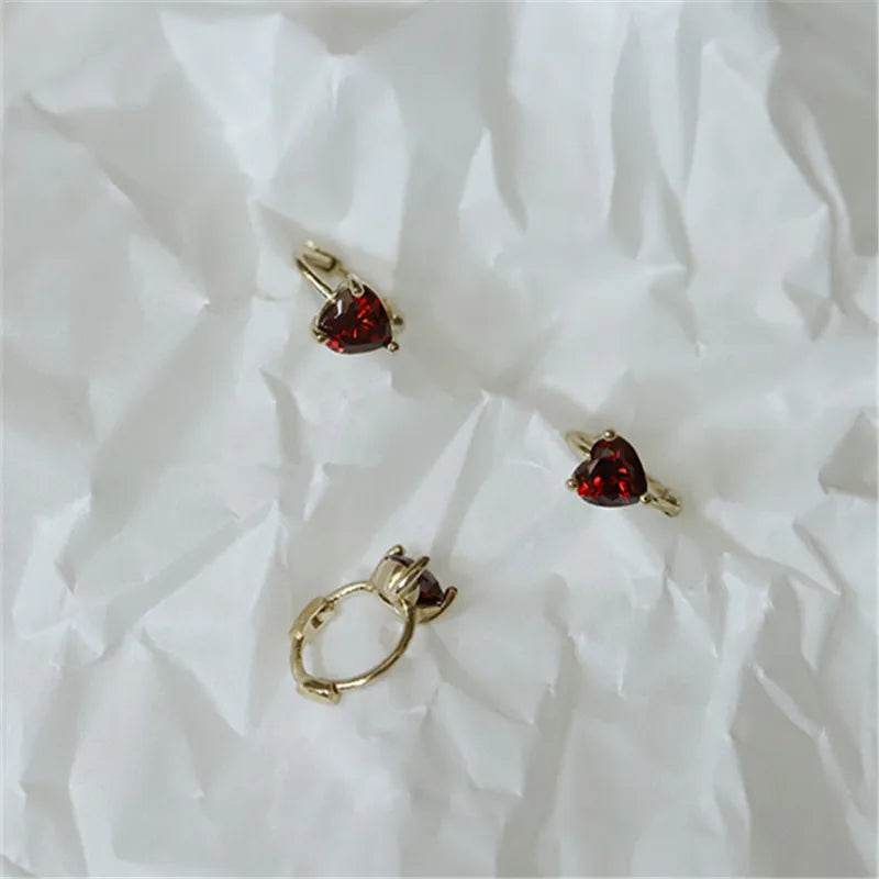 925 Sterling Silver Plated 14K Gold French Zircon Heart Earrings for Women Sweet Temperament Party Jewelry Accessories - Touchy Style