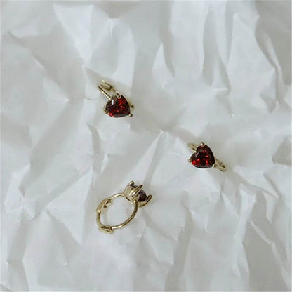 925 Sterling Silver Plated 14K Gold French Zircon Heart Earrings for Women Sweet Temperament Party Jewelry Accessories - Touchy Style