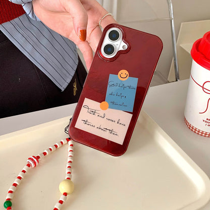 Cute Phone Cases For iPhone 16, 15, 14, 13 Pro Max - Double Layer Sticker Label Cover - Beads Wrist Chain - PC1450 - Touchy Style
