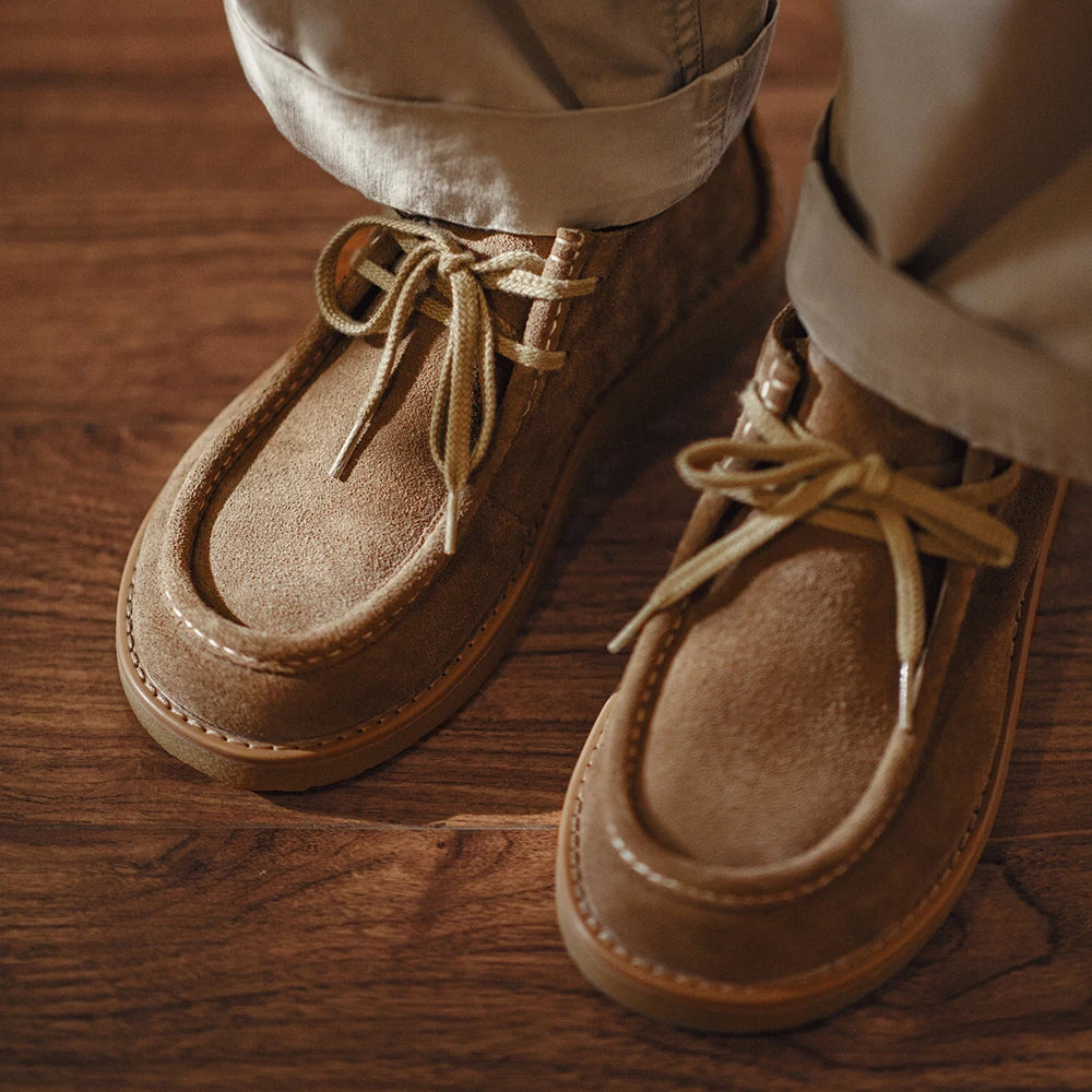 Maden Vintage Khaki Shoes Casual Loafers Soft Sole Shoes with Laces Versatile Genuine Leather Shoes for Men&