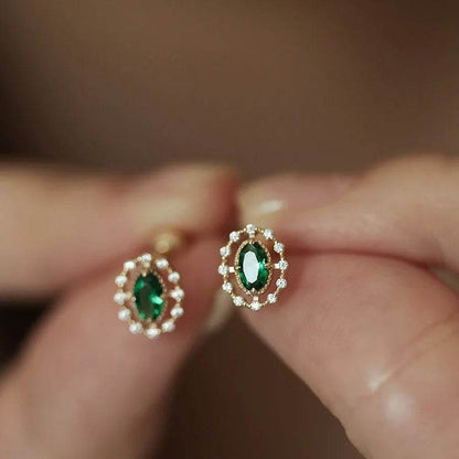 925 Sterling Silver Plated 14K Gold Retro Green Zircon Earrings for Women Exquisite Party Jewelry Gifts - Touchy Style