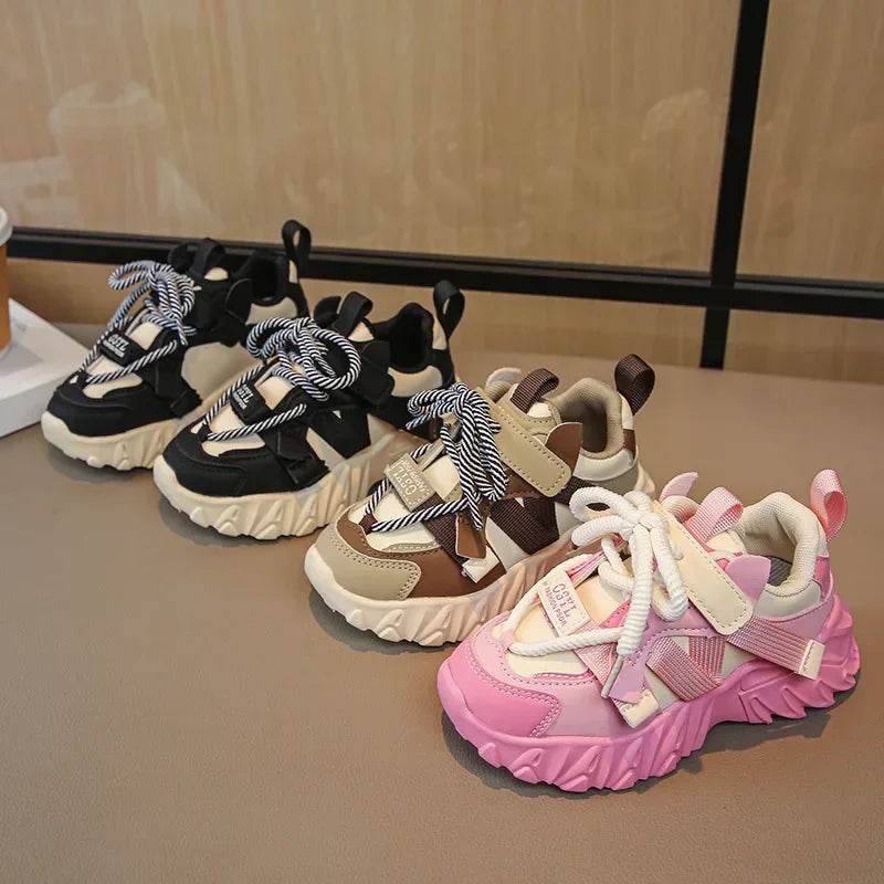 New Arrival Children Sneakers Pretty Silhouette Girl Running Shoes Pink Black Khaki Trendy Kids Shoes Boys Training Shoes G09212 - Touchy Style