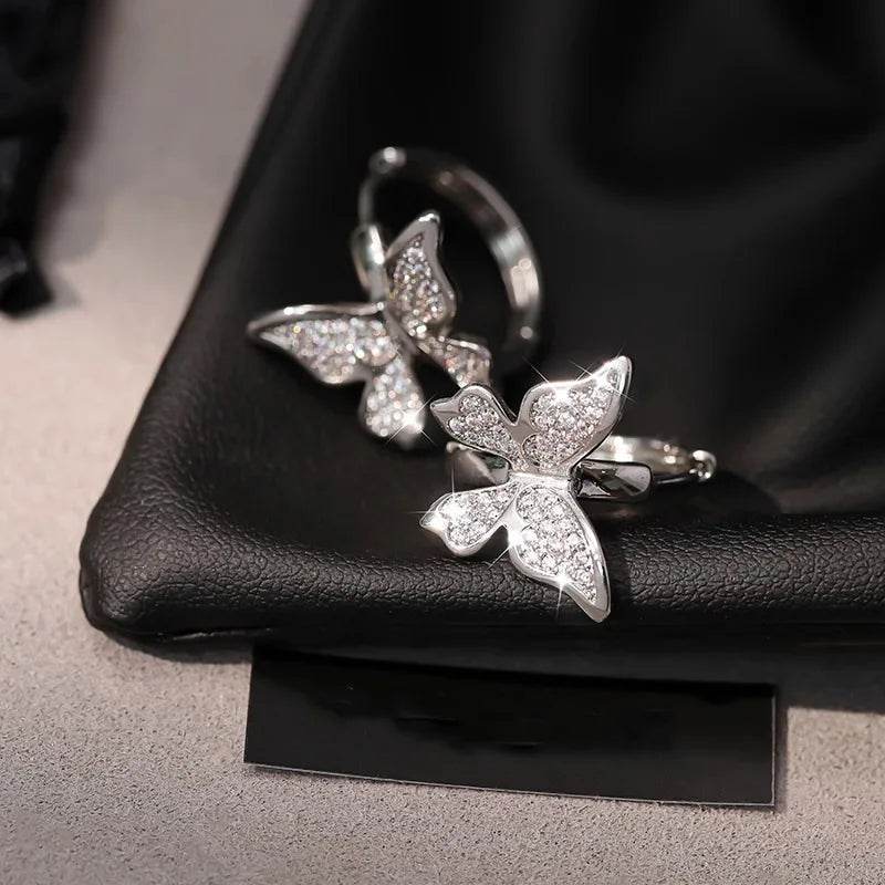 PANJBJ 925 Sterling Silver Butterfly Hoop Earring for Women Simplicity Versatile Sweet Insect Fashion Jewelry Gift Dropshipping - Touchy Style