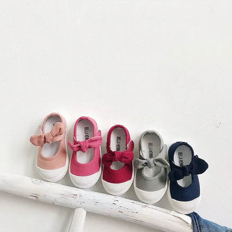 Spring Summer 2023 Sweet Children Breathable Canvas Shoes for Girls Lovely Girl Shoes with Bowknot Baby Girl Dance Shoes F12164 - Touchy Style
