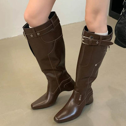 Winter Street Style Wedges Heels Knee-High Women Boots Fashion Belt Buckle Long Booties Designer Shoes Zapatos De Mujer - Touchy Style