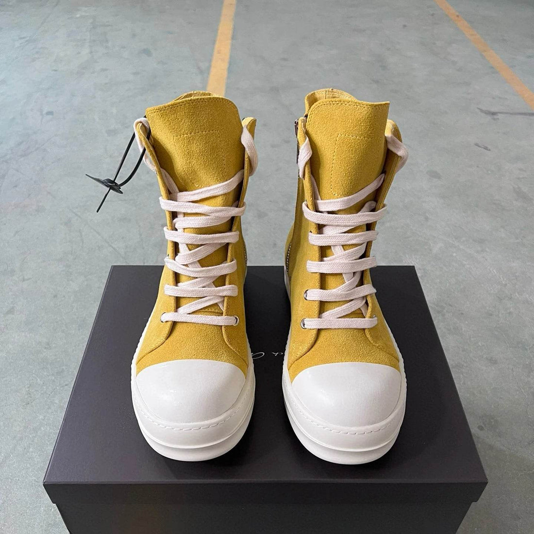 Brand Men Shoe Casual High Top Women Sneaker Yellow Ankle Boot Fashion Zip Thick-sole Ricks Summer Owens Cowhide Flat Shoe - Touchy Style