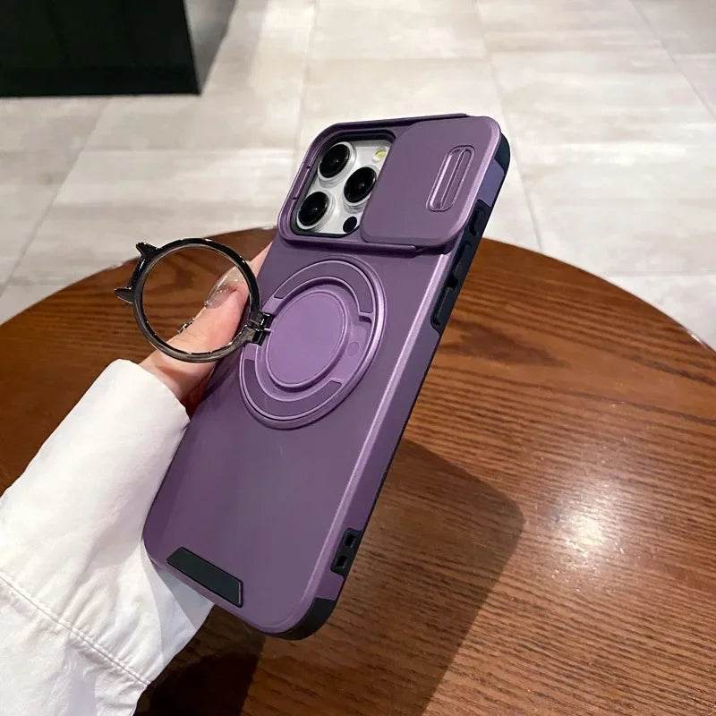 Slide Camera Protection for Magnetic Bracket Armor Case for iPhone 16 11 12 13 14 15 Pro Max 16 Plus Magsafe Durable Hard Cover - Touchy Style