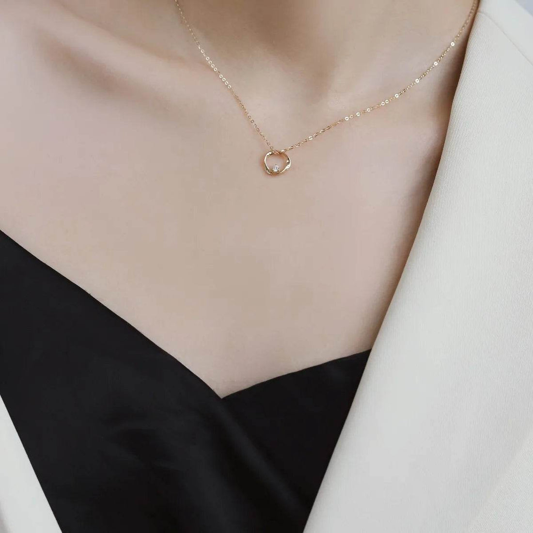 Real 925 Sterling Silver Sweet Romantic Geometry Shiny CZ Pendant Short Necklace For Women Wedding Party Jewelry - Touchy Style