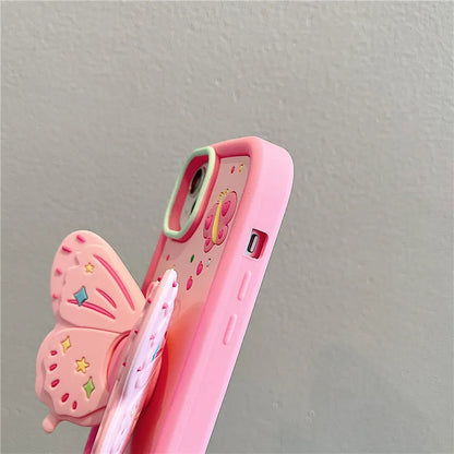Cute Pink 3D Butterfly Phone Case for iPhone 11, 12, 13, 14, 15 Pro Max