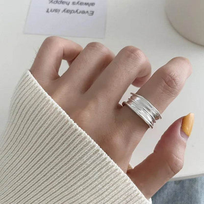 PANJBJ 925 Sterling Silver Black Agate Rings For Women Wide Irregular Geometry Versatile Texture Jewelry Party Gift Dropshipping - Touchy Style